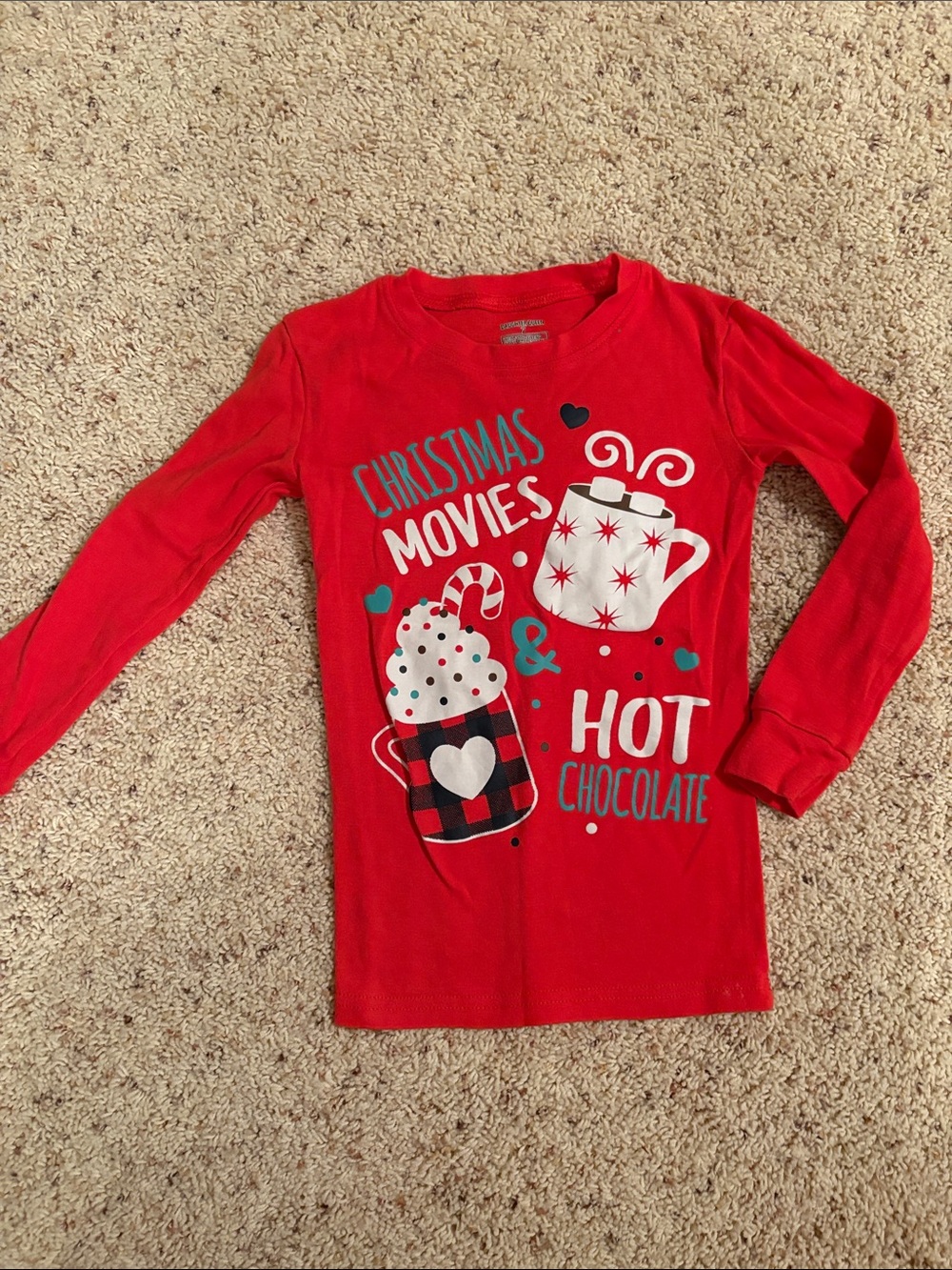 Kids Christmas Movies & Hot Chocolate Red Long-Sleeve Tee